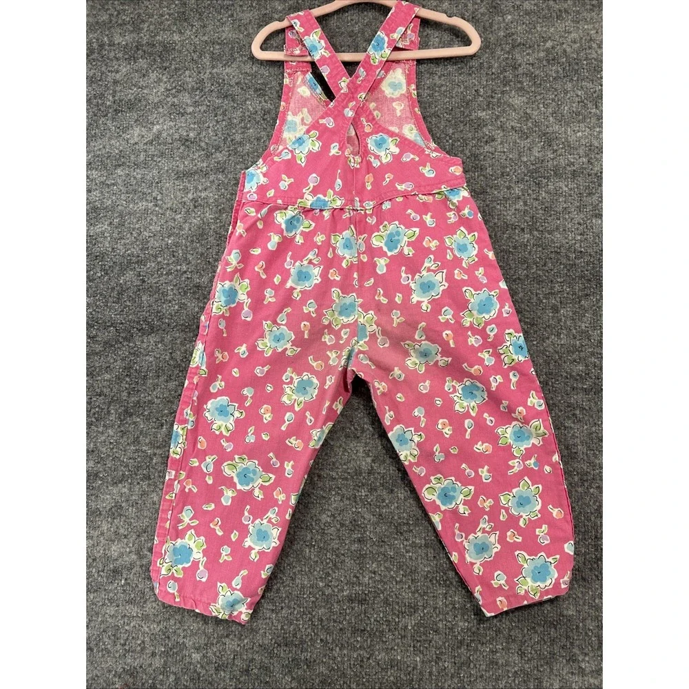 Vintage 90s OshKosh B'gosh Pink Floral Overalls 3T USA Made Cotton Rare